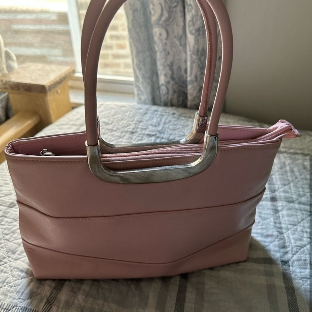 Pink Structured Shoulder Bag with Silver Hardware
